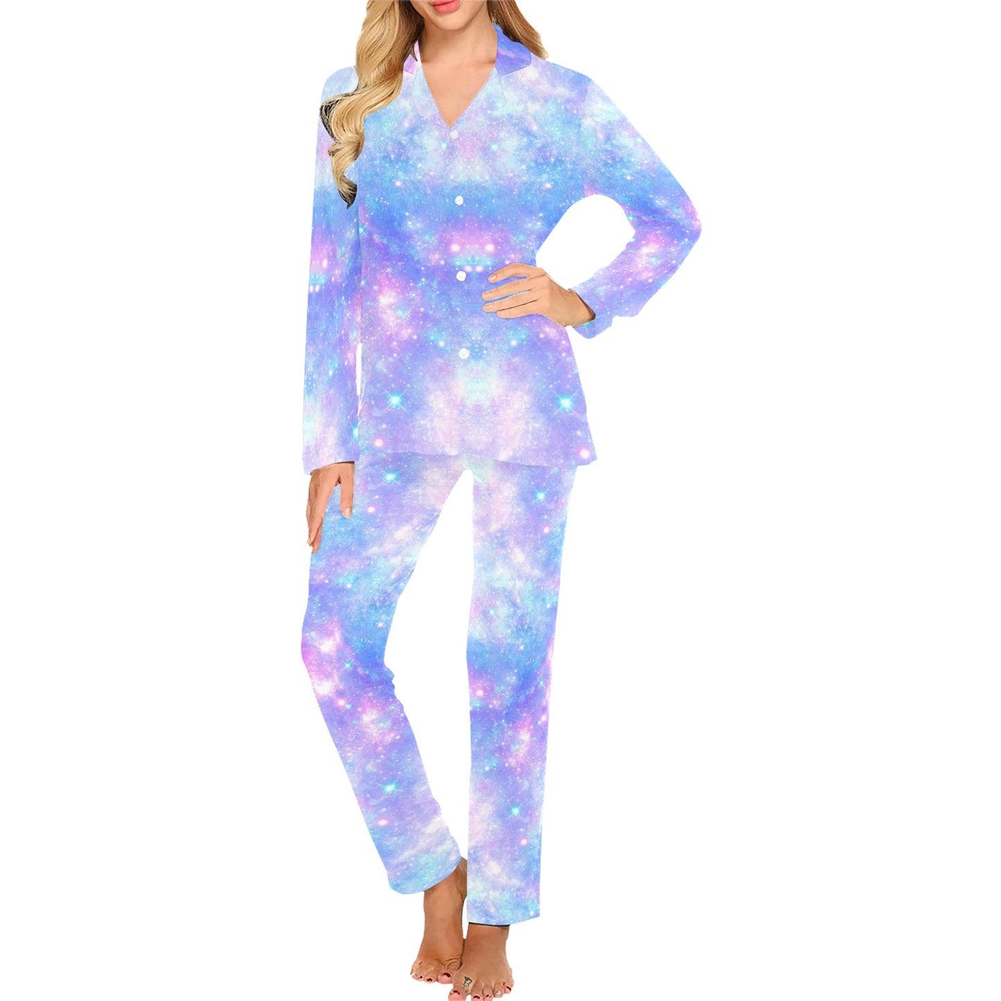 Galaxy Stardust Pastel Color Print Women's Long Pajama Set
