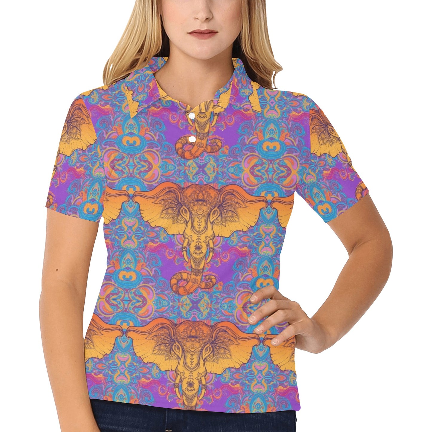 Gold Elephant Indian Women's Polo Shirt