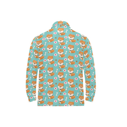 Shiba Inu Print Design LKS3013 Long Sleeve Polo Shirt For Men's