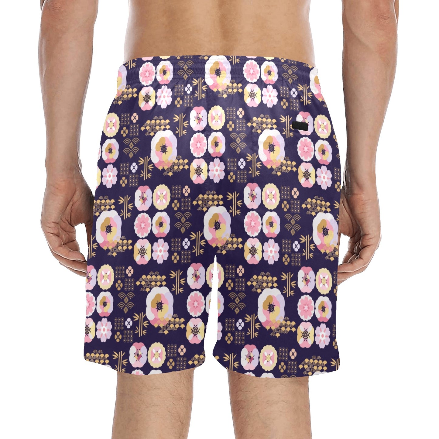 Sakura Japan Style Print Design LKS302 Men's Swim Trunks Beach Shorts