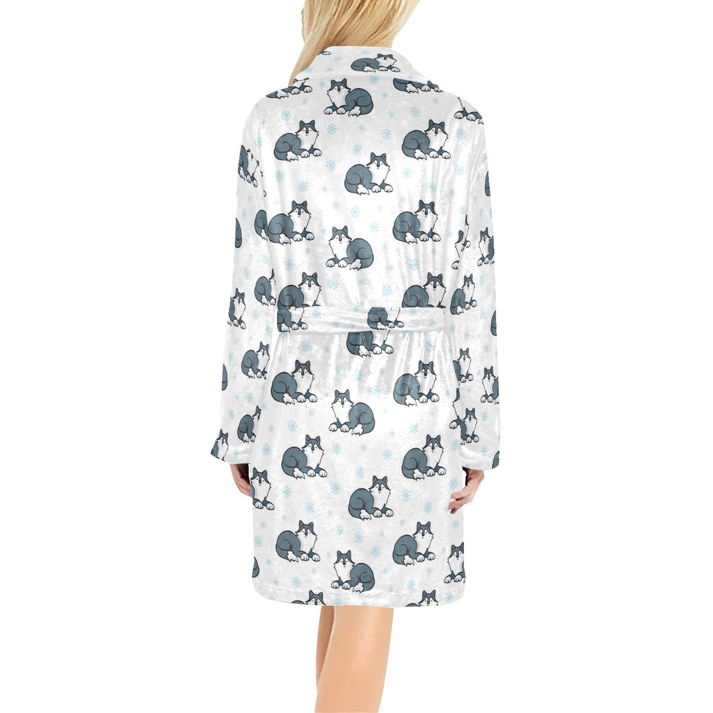 Alaskan Malamute Pattern Print Design 03 Women's Fleece Robe