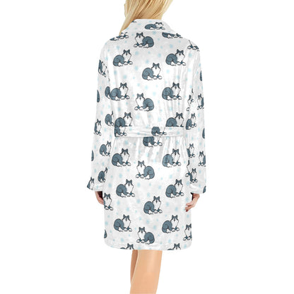 Alaskan Malamute Pattern Print Design 03 Women's Fleece Robe