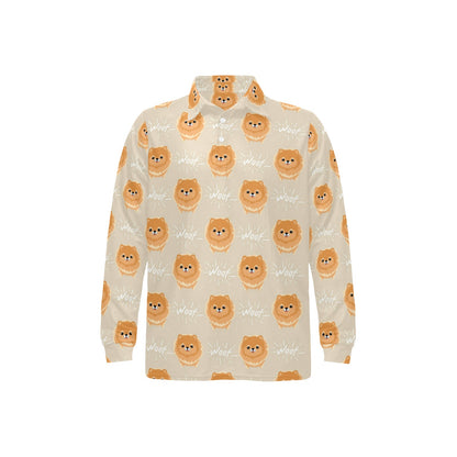 Pomeranians Pattern Print Design A04 Long Sleeve Polo Shirt For Men's