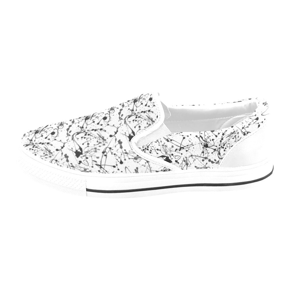 Splatter Print Design LKS305 White Slip Ons Canvas Women's Shoes