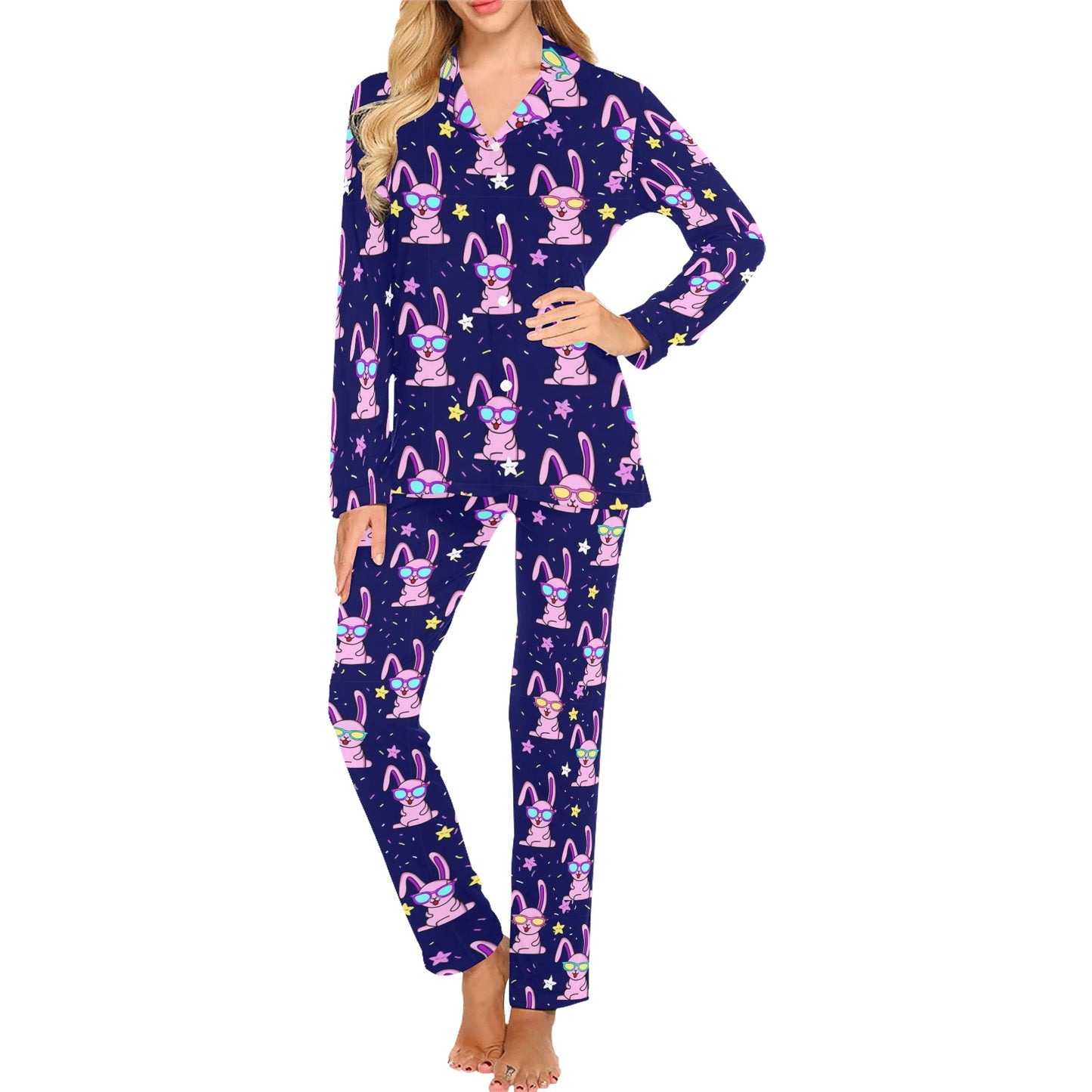Rabbit Baby Pattern Print Design RB015 Women's Long Pajama Set