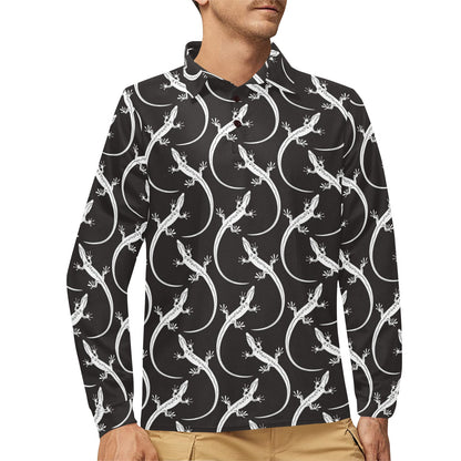 lizard Pattern Print Design 01 Long Sleeve Polo Shirt For Men's