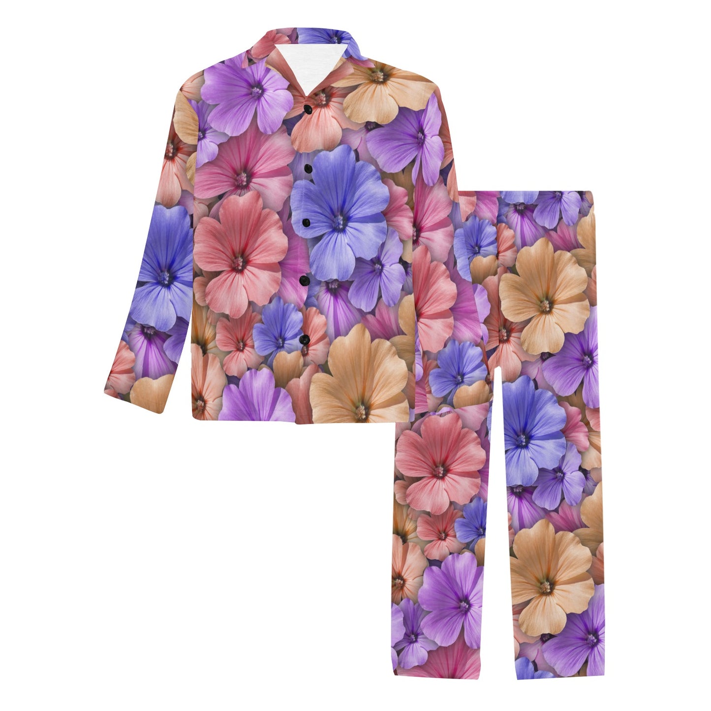 Colorful Geranium Pattern Men's Long Pajama Set