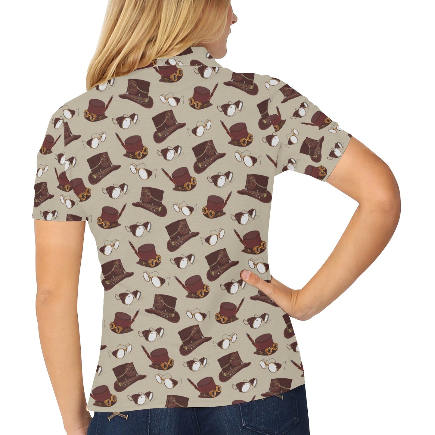 Steampunk Hat Print Design LKS301 Women's Polo Shirt