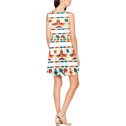 Maracas Mexican Pattern Print Design 01 Sleeveless Dress