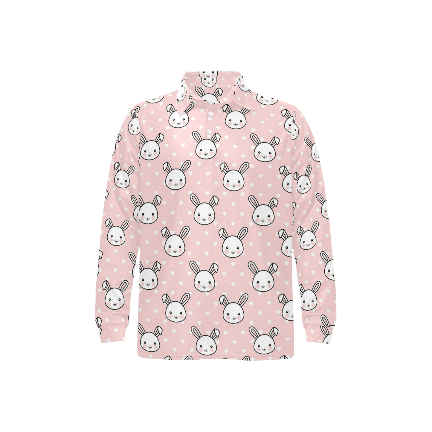Rabbit Pattern Print Design RB02 Long Sleeve Polo Shirt For Men's