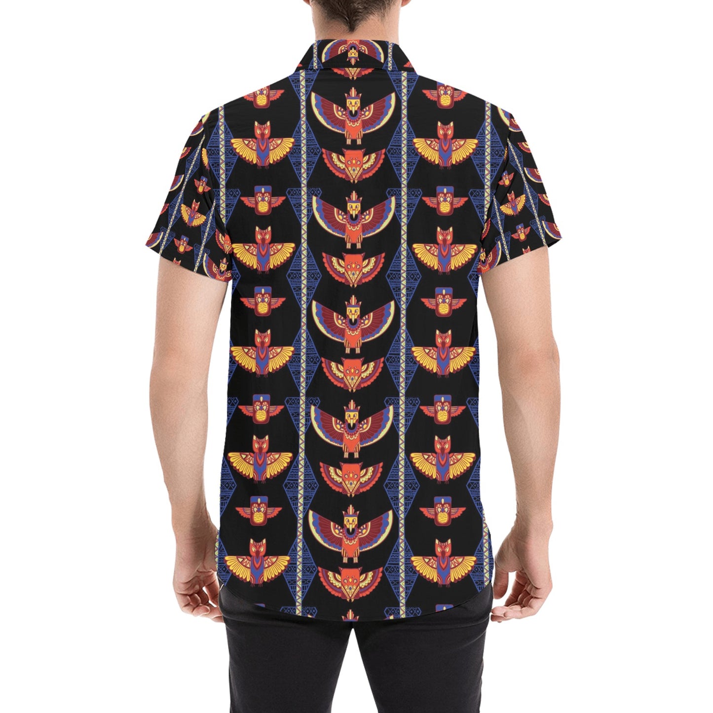Totem Print Design LKS301 Men Short Sleeve Button Up Shirt