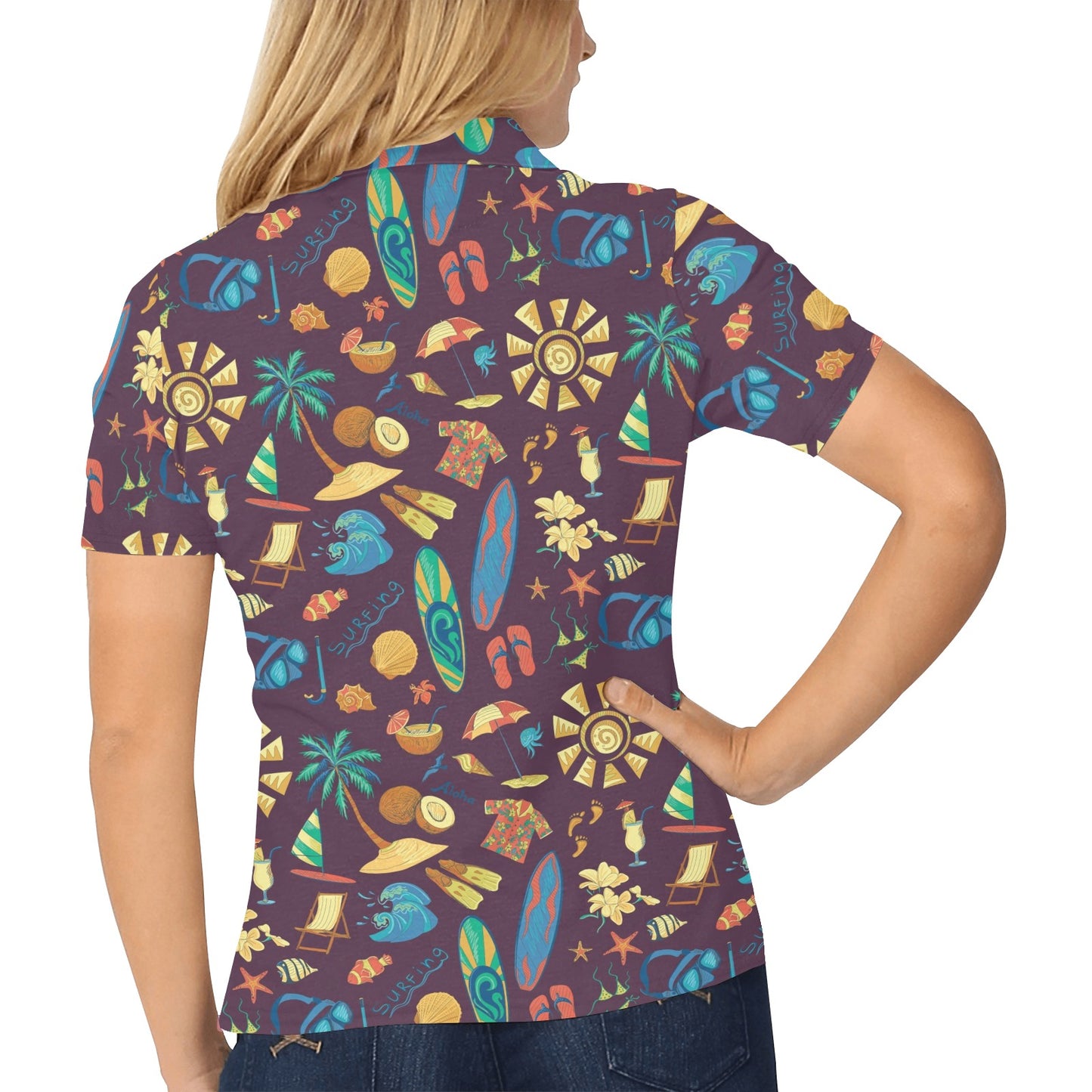Aloha Hawaii Pattern Print Design 01 Women's Polo Shirt