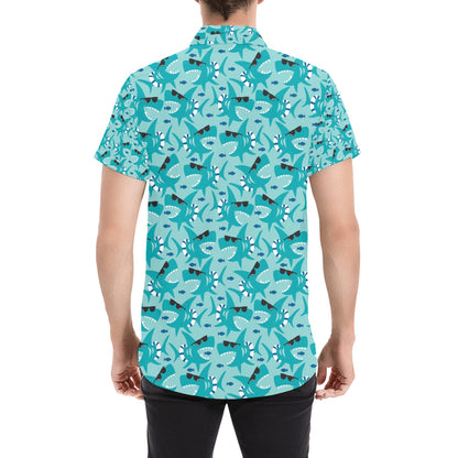 Shark Cute Print Design LKS302 Men Short Sleeve Button Up Shirt