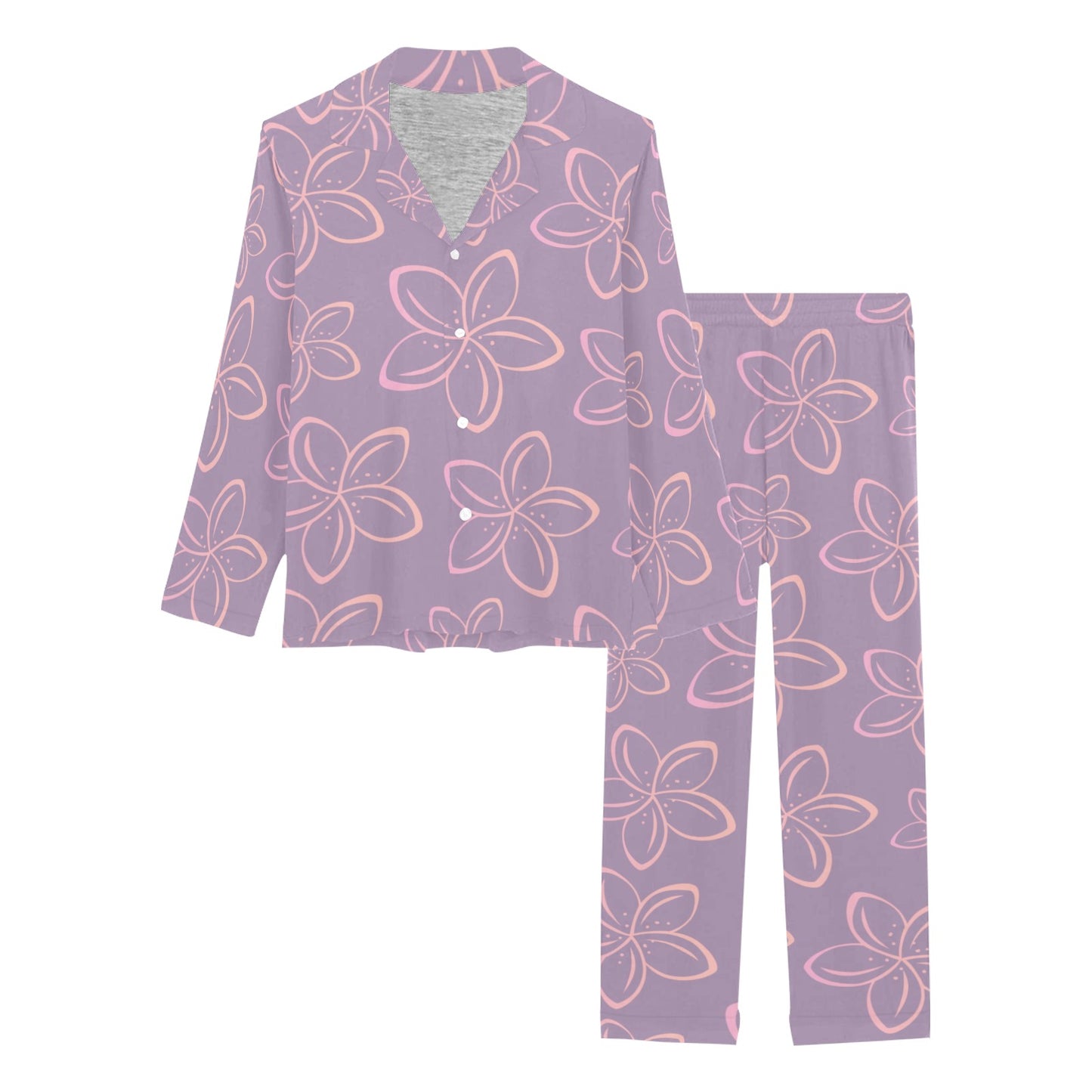 Plumeria Pattern Print Design A01 Women's Long Pajama Set