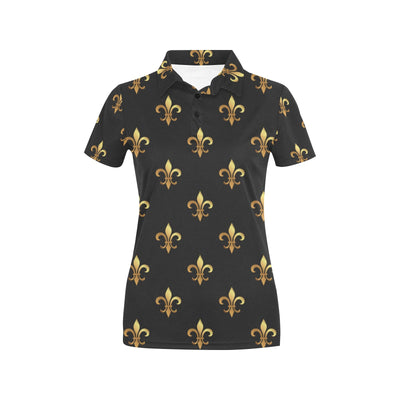 Fleur De Lis Gold Pattern Print Design 03 Women's Polo Shirt