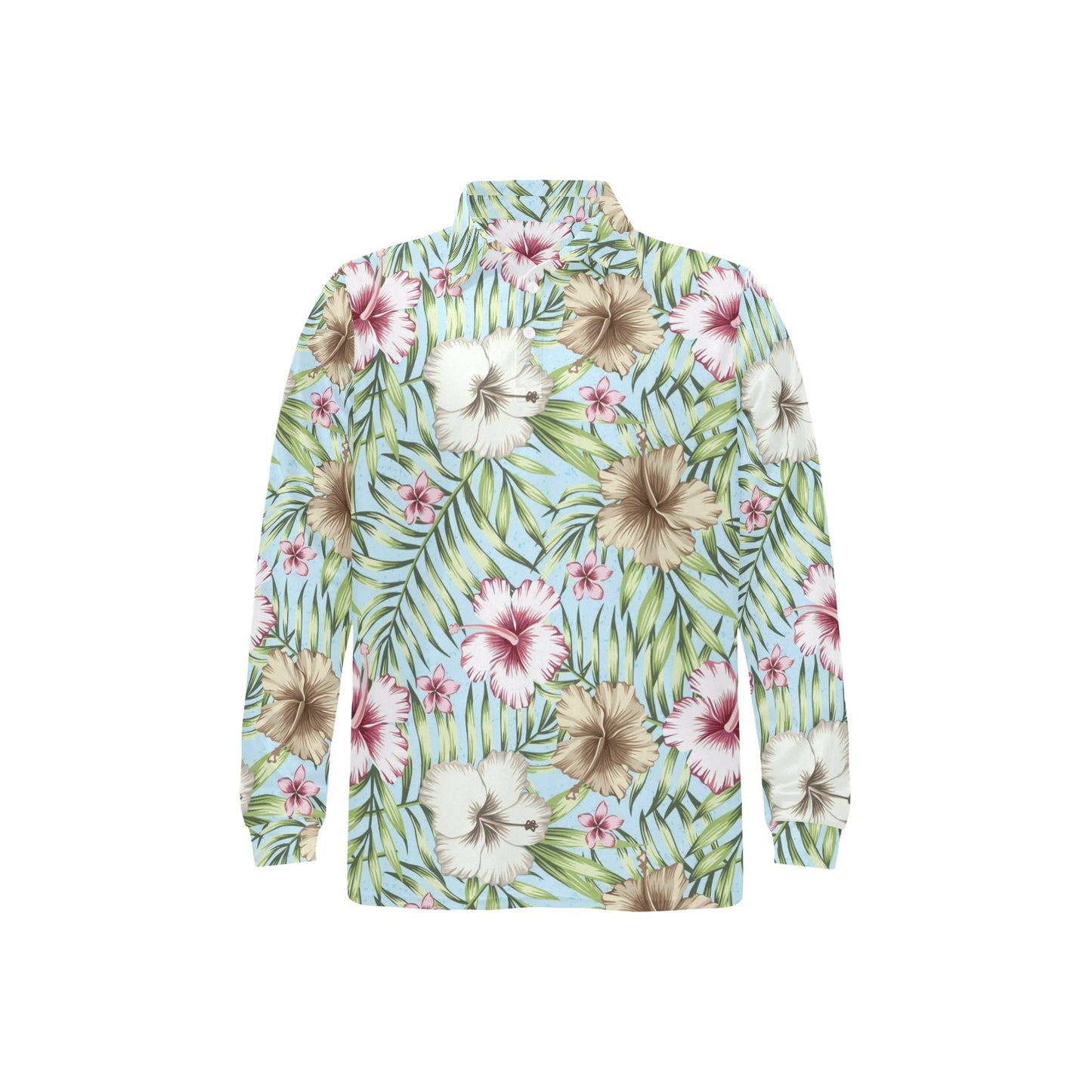 Tropical Flower Pattern Print Design TF05 Long Sleeve Polo Shirt For Men's