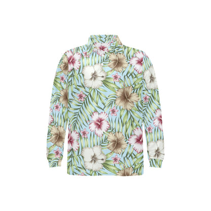 Tropical Flower Pattern Print Design TF05 Long Sleeve Polo Shirt For Men's