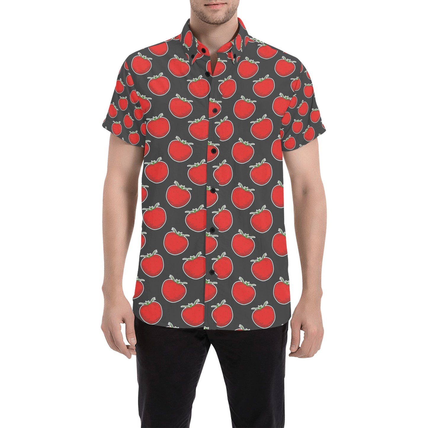 Tomato Print Design LKS306 Men Short Sleeve Button Up Shirt