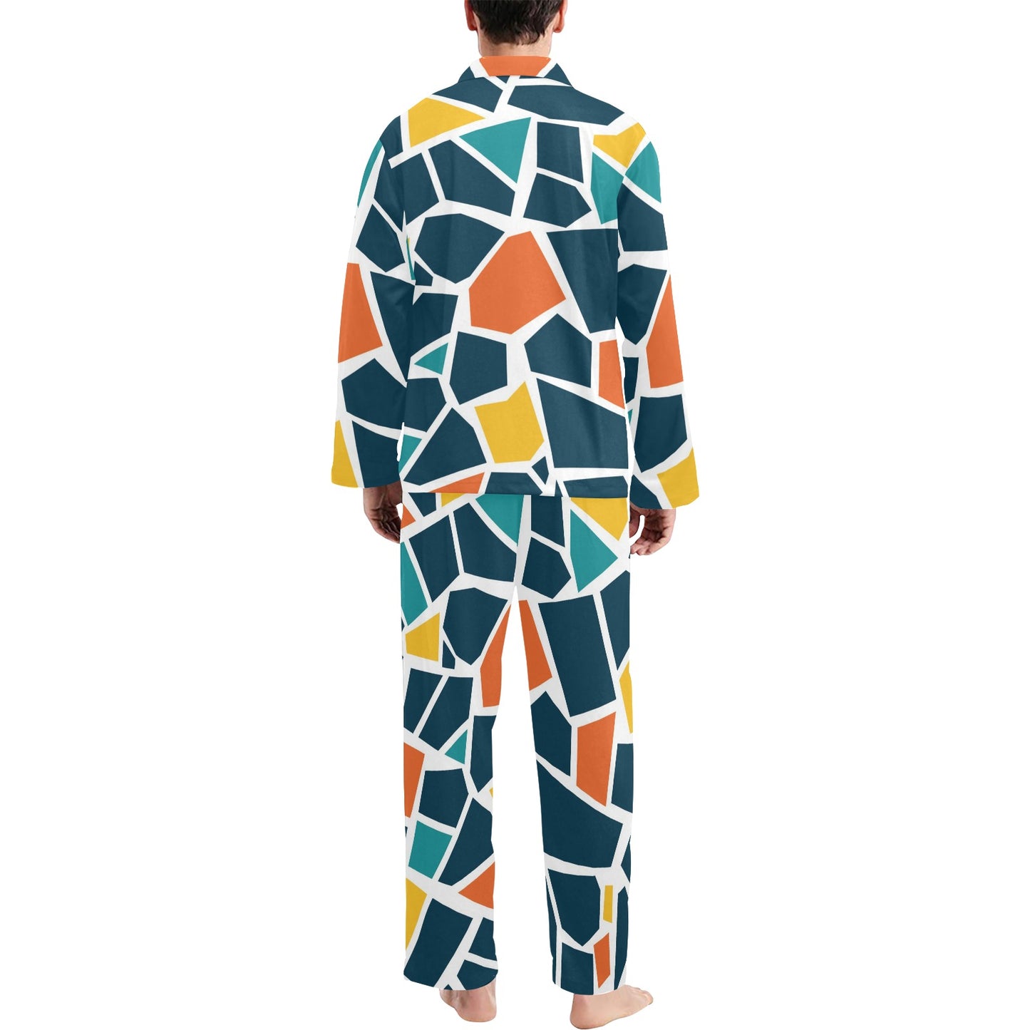 Mosaic Pattern Print Design 02 Men's Long Pajama Set