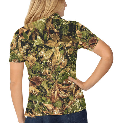 Camo Realistic Tree Forest Texture Print Women's Polo Shirt