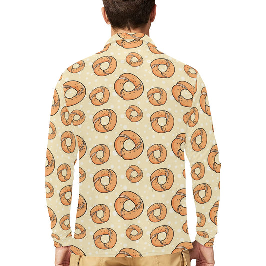 Bagel Pattern Print Design 03 Long Sleeve Polo Shirt For Men's