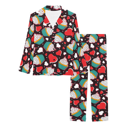 Cupcakes Heart Print Pattern Women's Long Pajama Set
