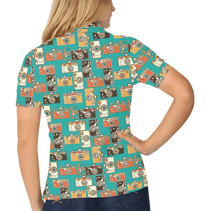 Camera Pattern Print Design 02 Women's Polo Shirt