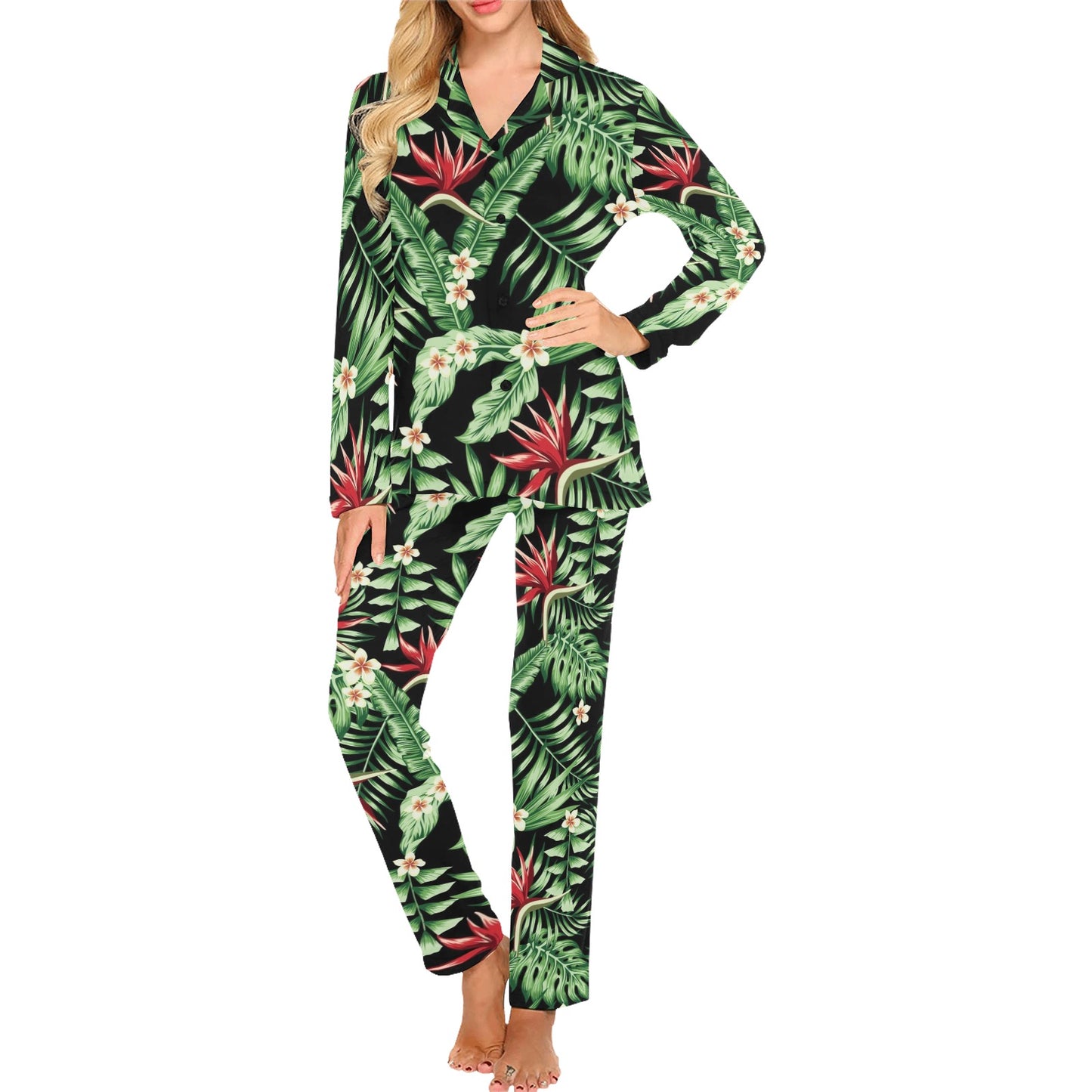 Bird Of Paradise Pattern Print Design BOP05 Women's Long Pajama Set
