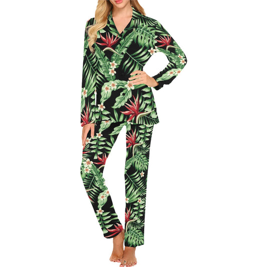 Bird Of Paradise Pattern Print Design BOP05 Women's Long Pajama Set