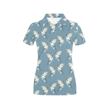 Crane Pattern Print Design 05 Women's Polo Shirt