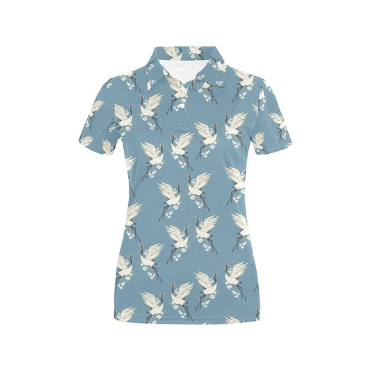 Crane Pattern Print Design 05 Women's Polo Shirt
