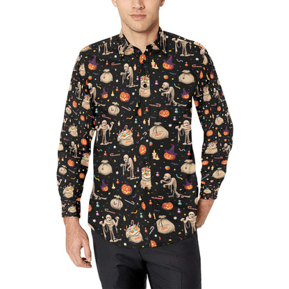 Mummy Halloween Print Design LKS303 Men's Long Sleeve Dress Shirt