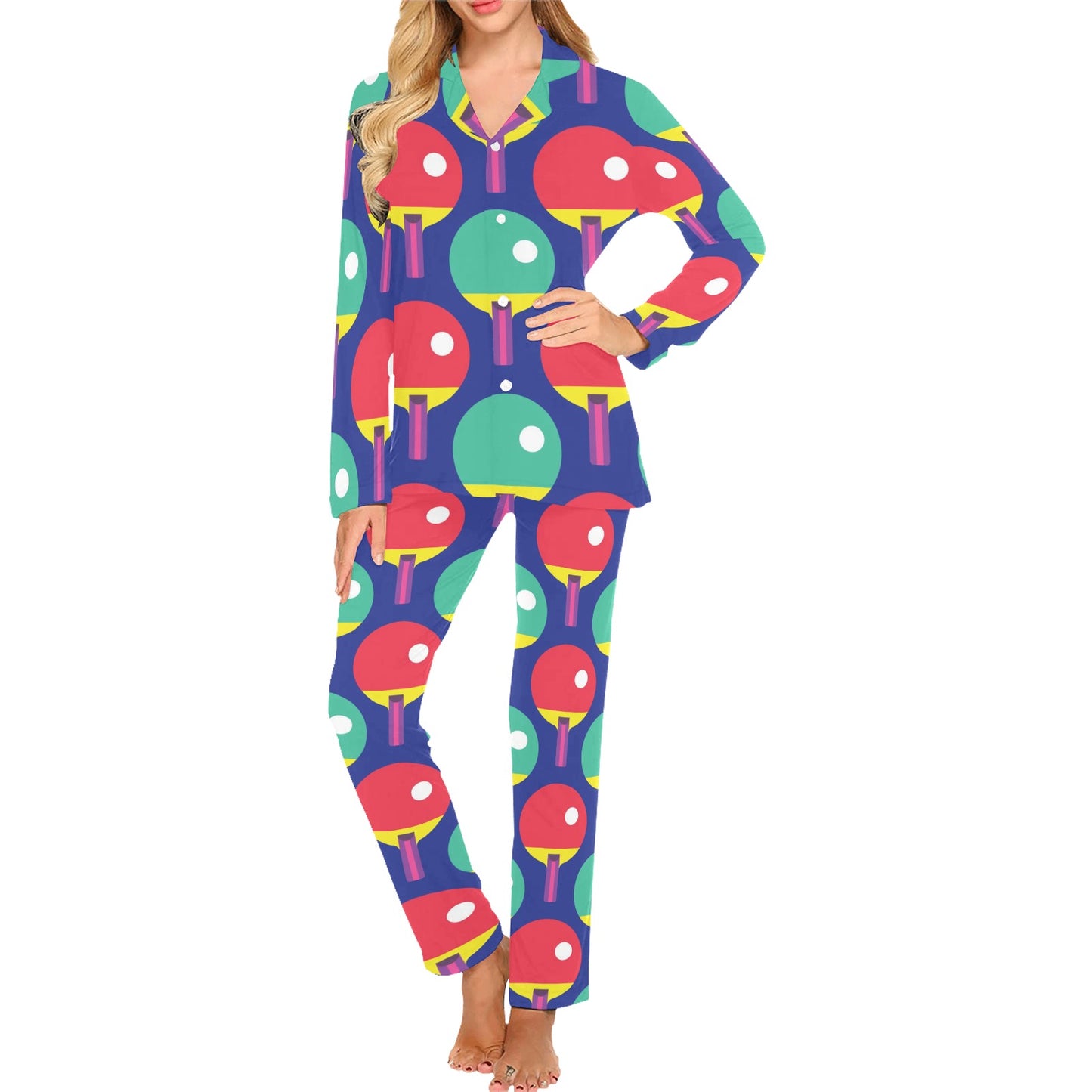 Ping Pong Pattern Print Design A03 Women's Long Pajama Set