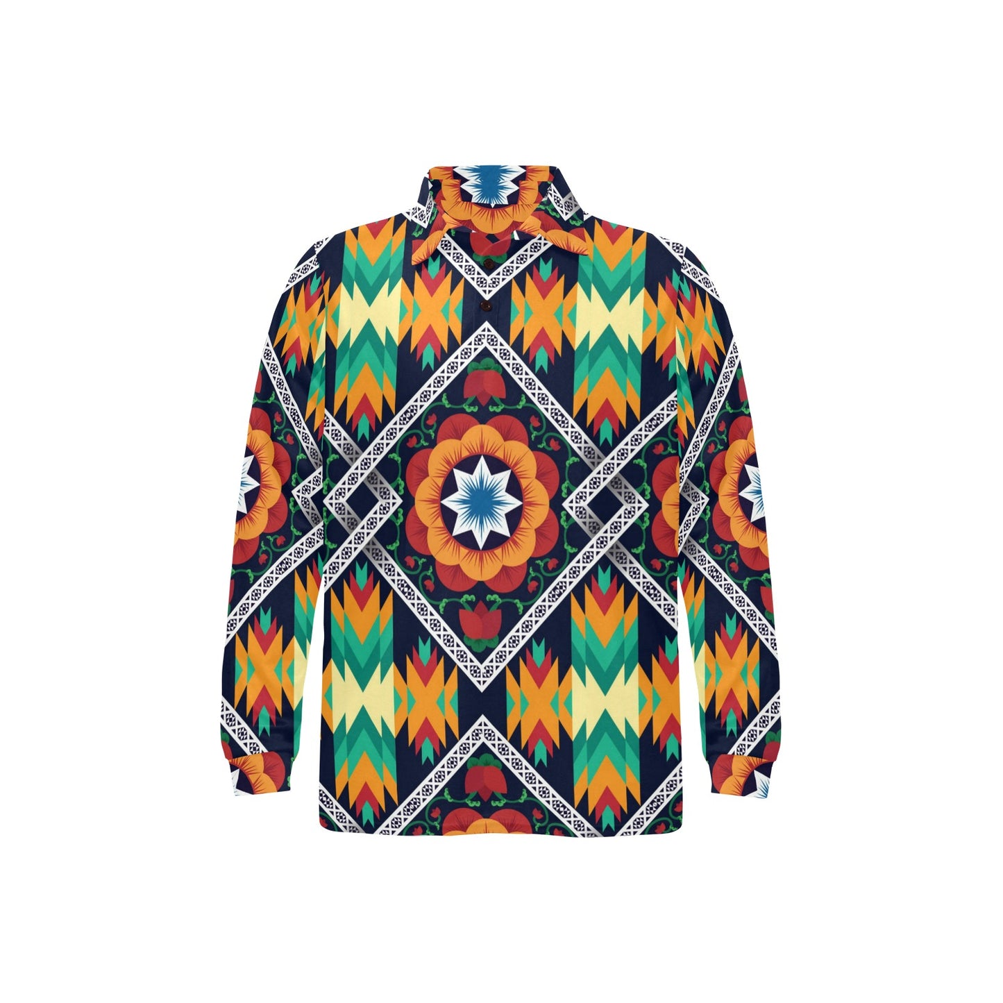 African Kente Long Sleeve Polo Shirt For Men's
