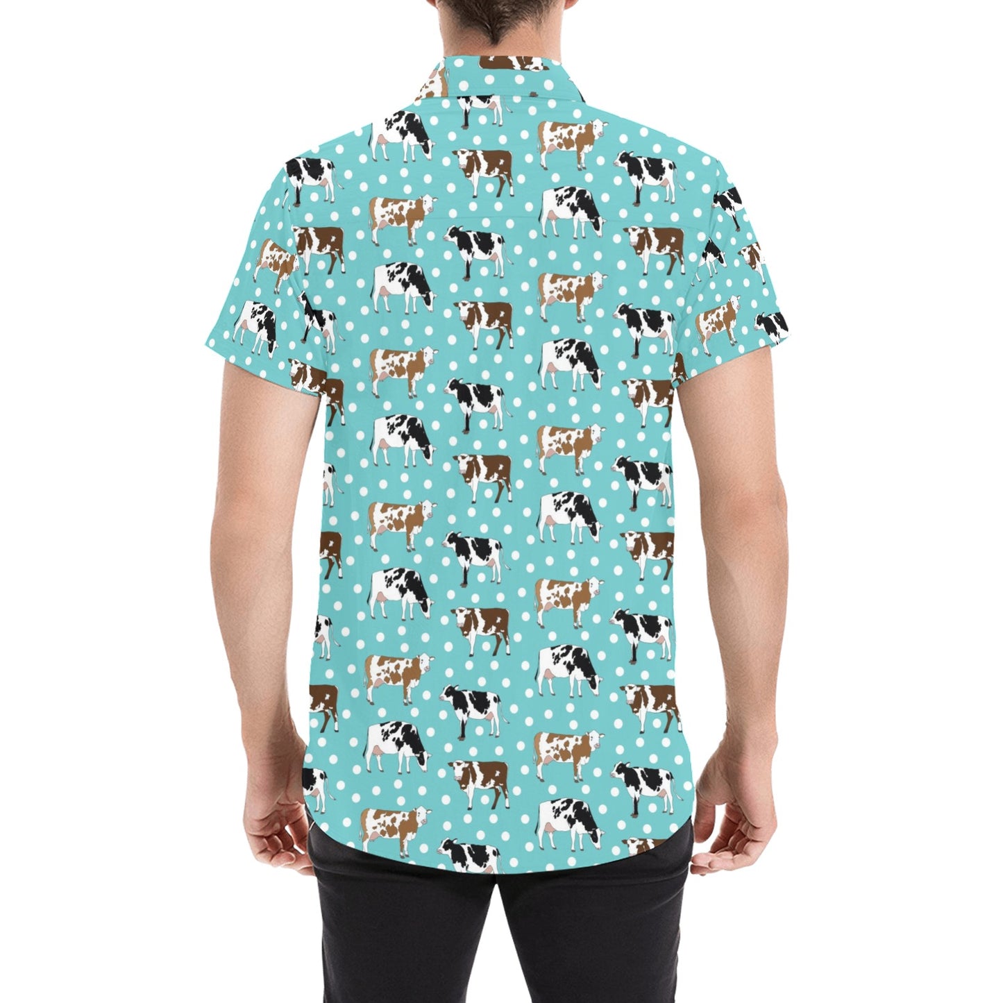 Cattle Print Design LKS405 Men Short Sleeve Button Up Shirt
