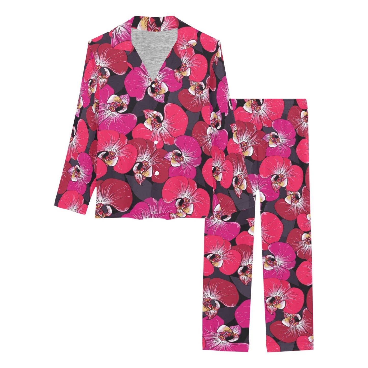 Orchid Red Pattern Print Design OR05 Women's Long Pajama Set