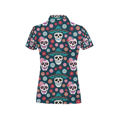 Sugar Skull Print Design LKS308 Women's Polo Shirt