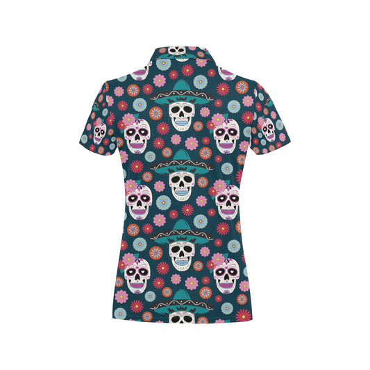 Sugar Skull Print Design LKS308 Women's Polo Shirt