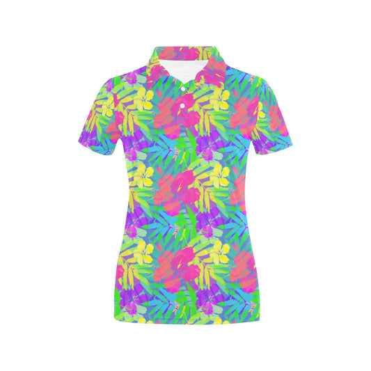 Neon Tropical Pattern Print Design A03 Women's Polo Shirt