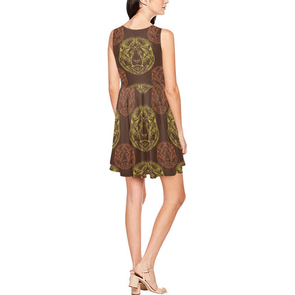 Lion Pattern Print Design 04 Sleeveless Dress
