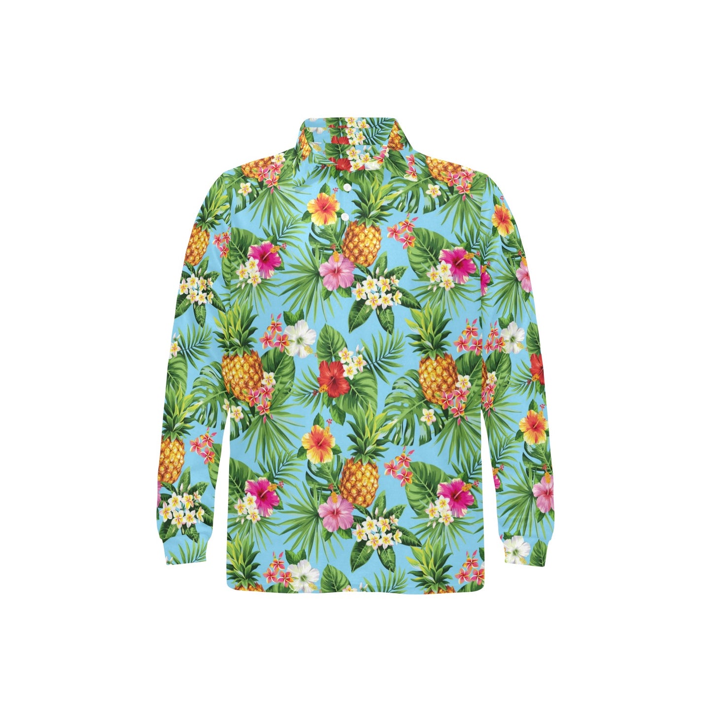 Pineapple Hawaiian flower Tropical Long Sleeve Polo Shirt For Men's