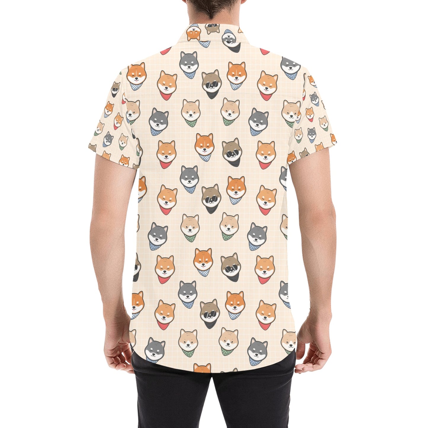 Shiba Inu Print Design LKS3010 Men Short Sleeve Button Up Shirt