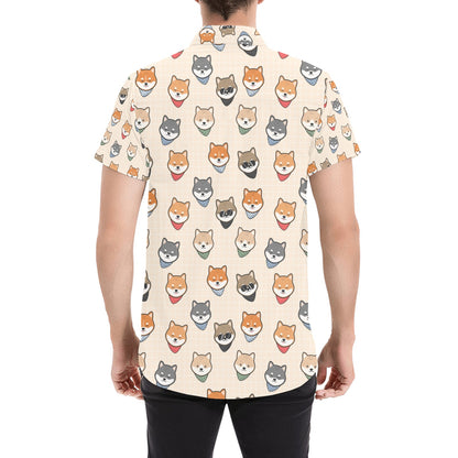 Shiba Inu Print Design LKS3010 Men Short Sleeve Button Up Shirt