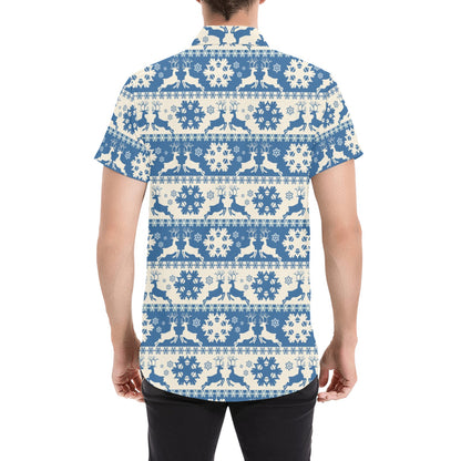 Reindeer Print Design LKS401 Men Short Sleeve Button Up Shirt