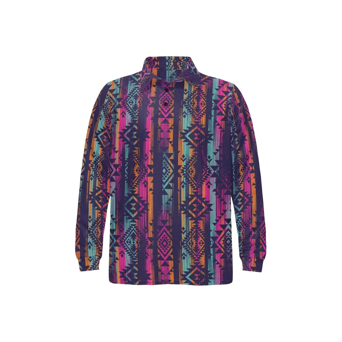 Line Tribal Aztec Long Sleeve Polo Shirt For Men's