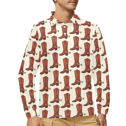 Cowboy Pattern Print Design 06 Long Sleeve Polo Shirt For Men's