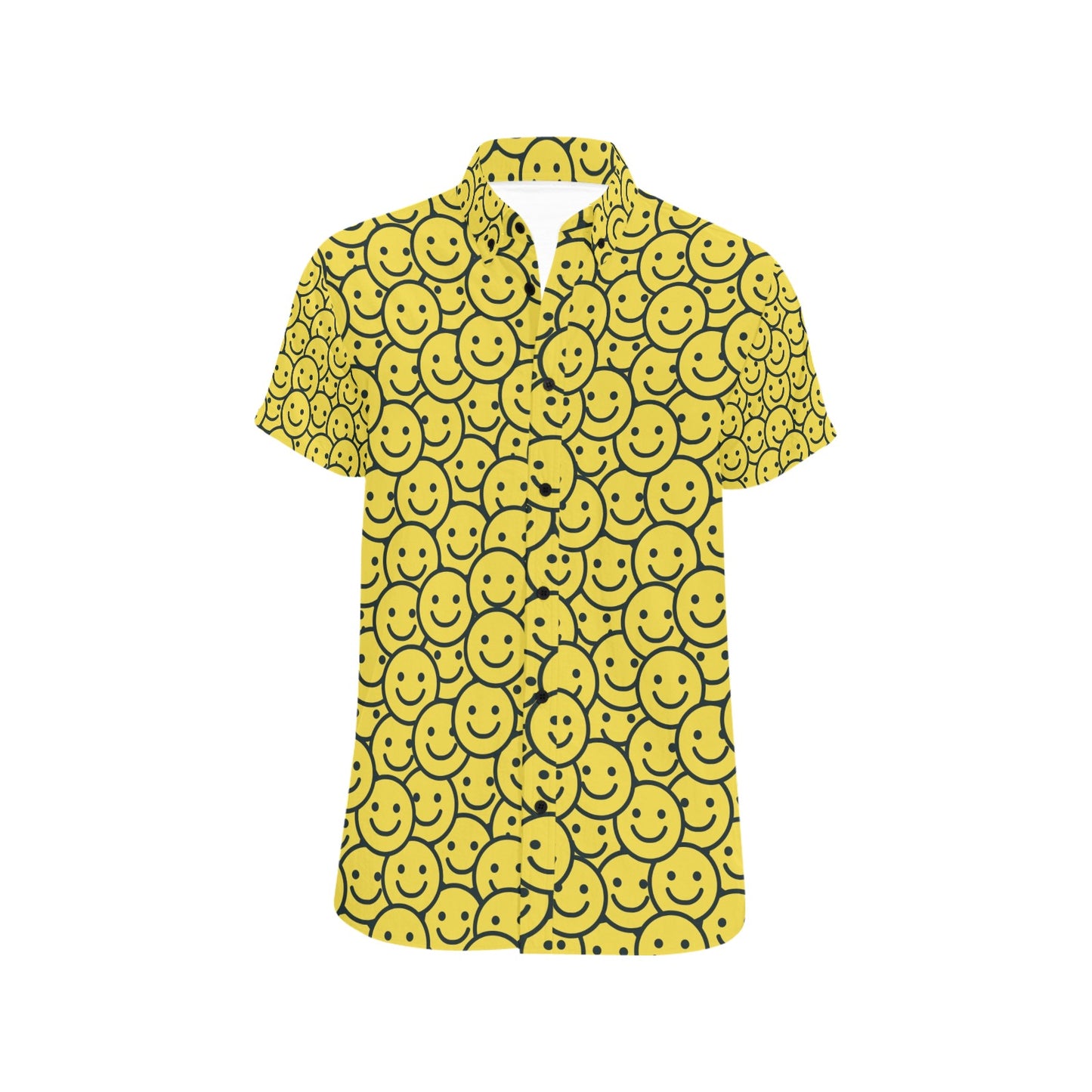 Smiley Face Emoji Print Design LKS302 Men Short Sleeve Button Up Shirt
