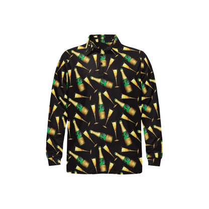 Champagne Pattern Print Design 02 Long Sleeve Polo Shirt For Men's