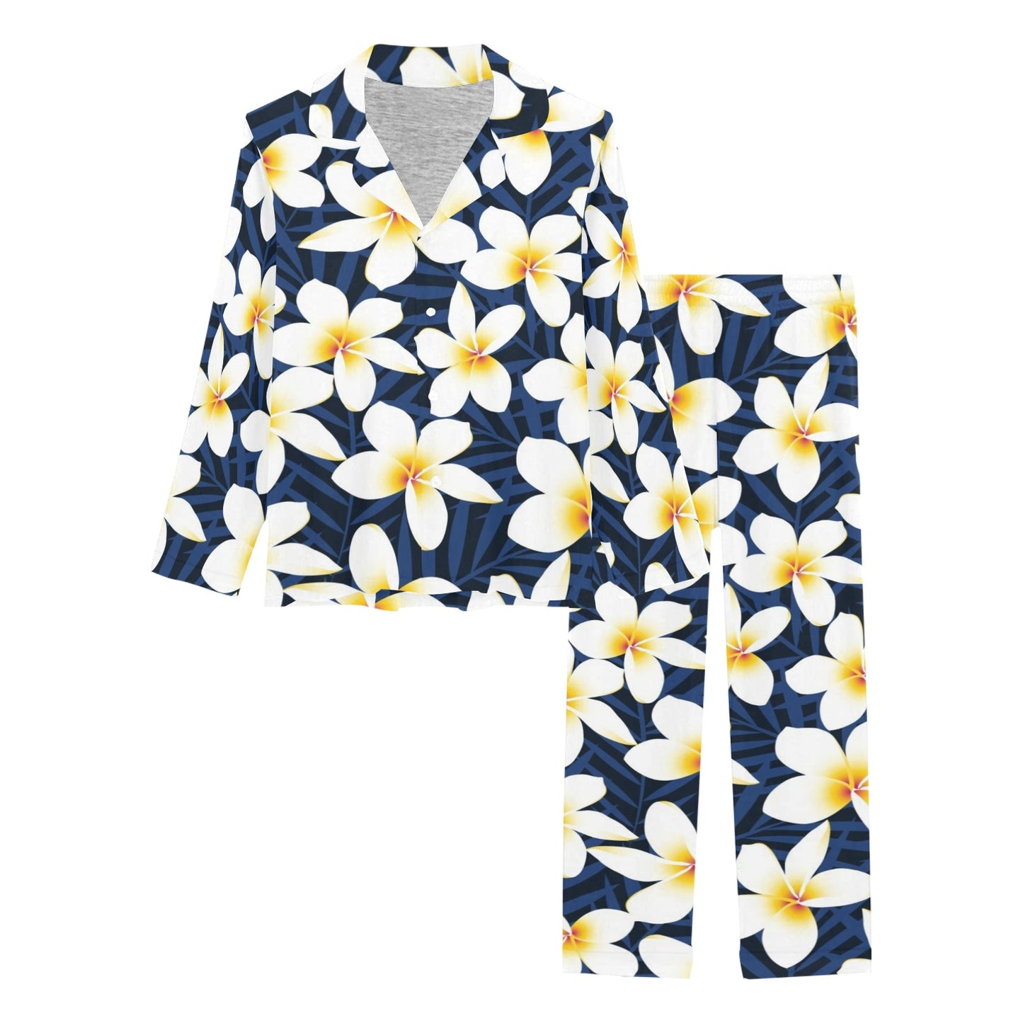Plumeria Pattern Print Design PM026 Women's Long Pajama Set