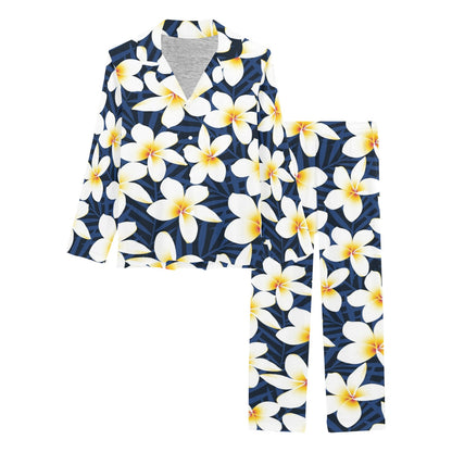 Plumeria Pattern Print Design PM026 Women's Long Pajama Set